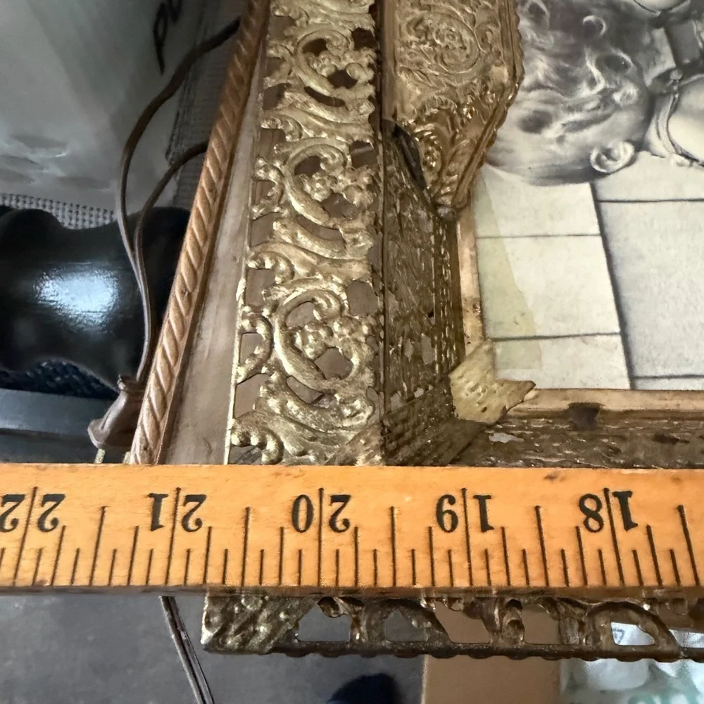 Antique Lighted Brass Frame Boy Girl Kissing Overhead Light Hanging Stand Frame